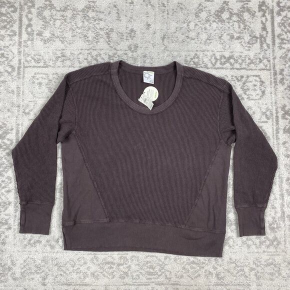 NEW OFFLINE BY AERIE Pullover Scoopneck Waffle Shirt Brown Oversized Size XS - Picture 1 of 6